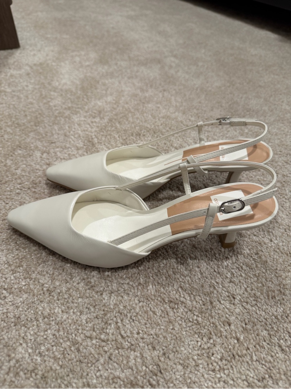 Dolce Vita White Pointed-Toe Slingback Kitten Heels